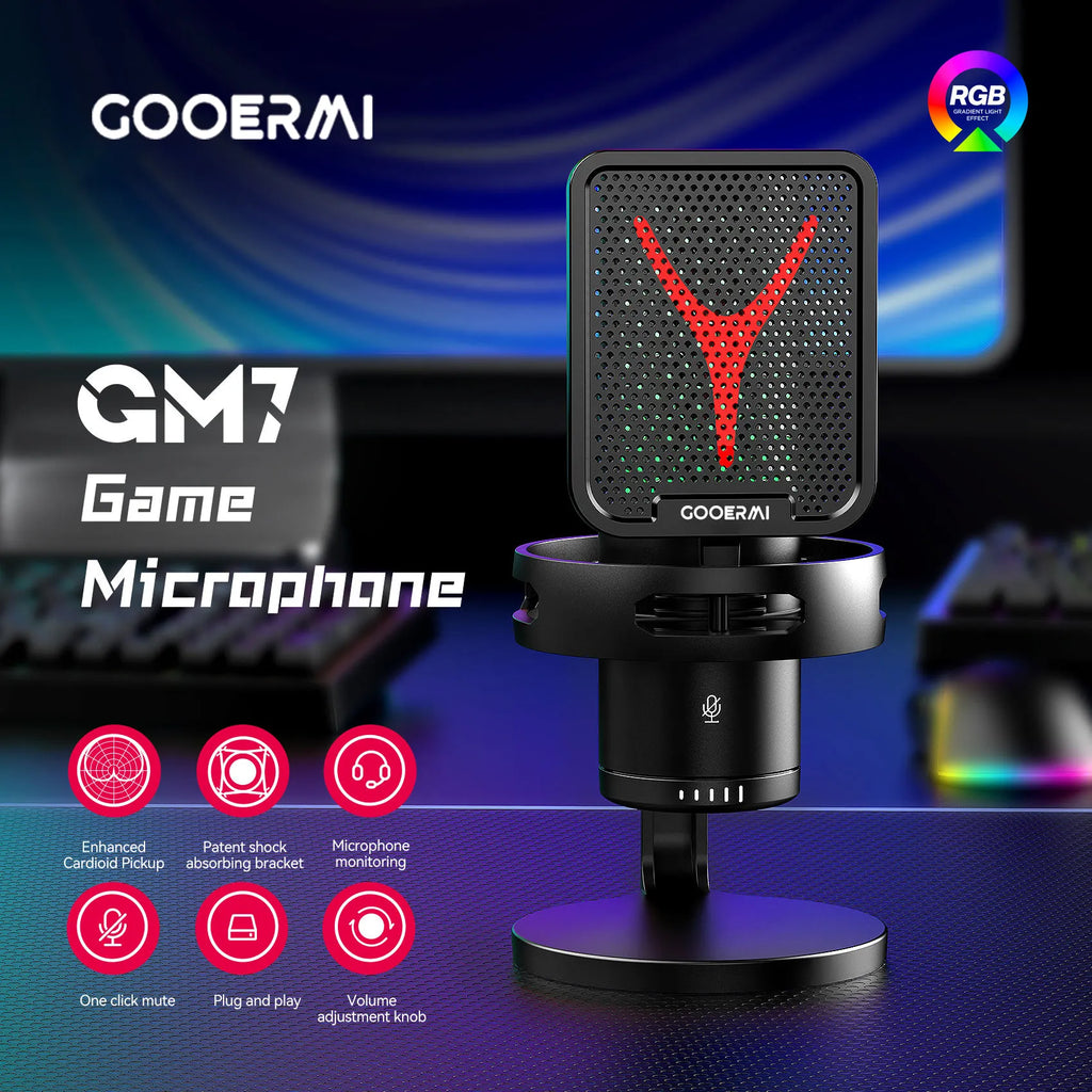 GM7S USB Type C Wired Computer Condenser Gaming & Streaming Microphone With Stand