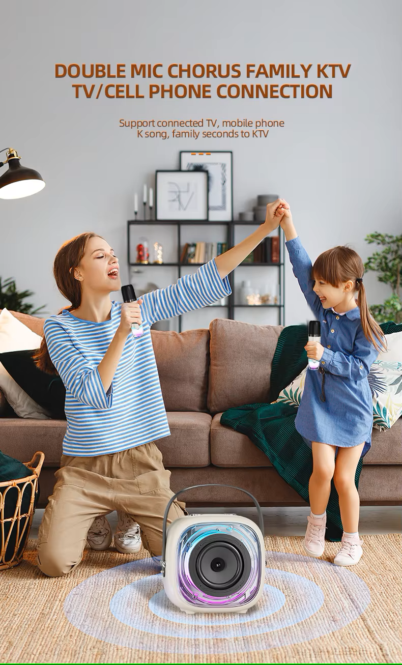 مكبر صوت كاريوكي محمول متعدد الوسائط مزود بميكروفونين - K29