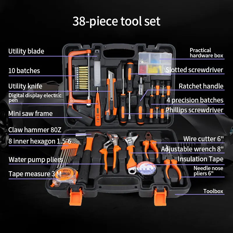 مجموعة أدوات منزلية من Smart Tools مكونة من 38 قطعة من أدوات يدوية وصناديق أدوات وكماشة ومفتاح ربط