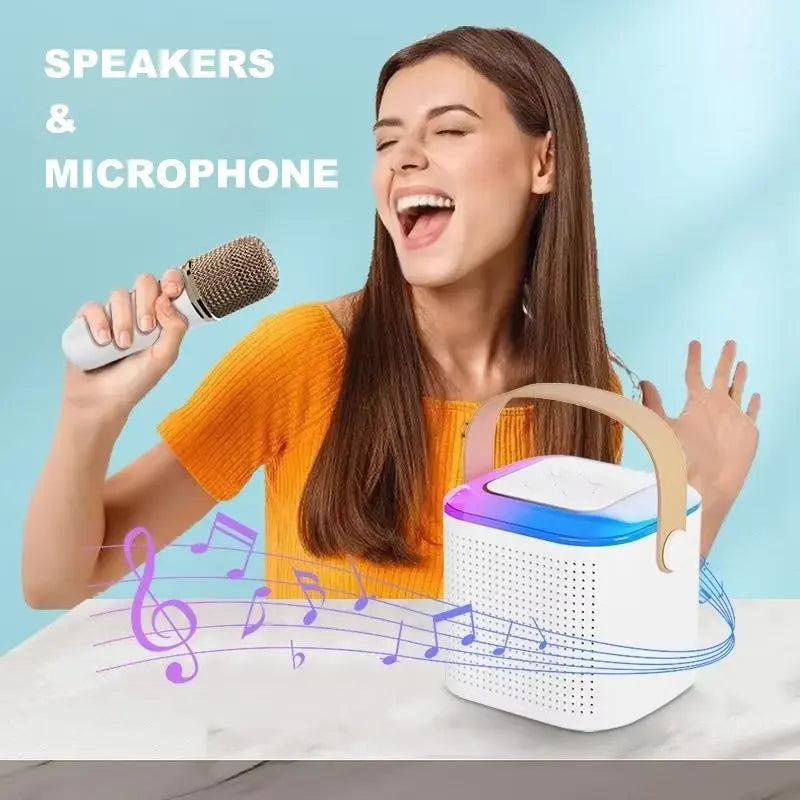 مكبر صوت كاريوكي Y1 محمول بتقنية البلوتوث مع ميكروفونات لاسلكية مزدوجة 