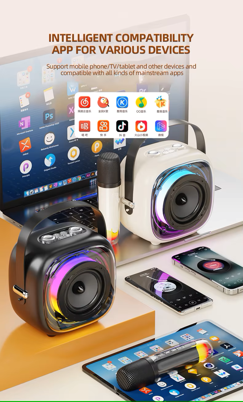 مكبر صوت كاريوكي محمول متعدد الوسائط مزود بميكروفونين - K29