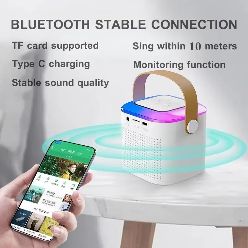 مكبر صوت كاريوكي Y1 محمول بتقنية البلوتوث مع ميكروفونات لاسلكية مزدوجة 