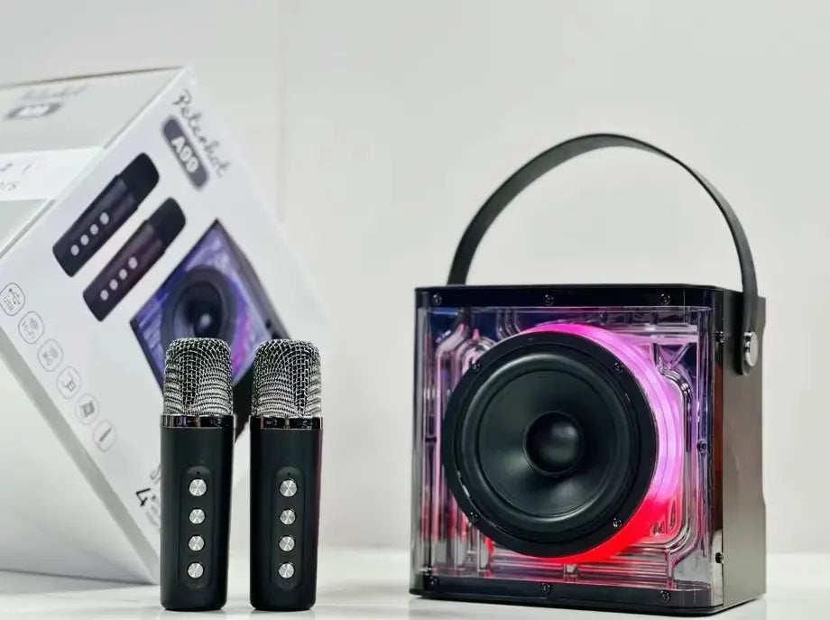 مكبر صوت كاريوكي محمول A99 مزود بميكروفونين 