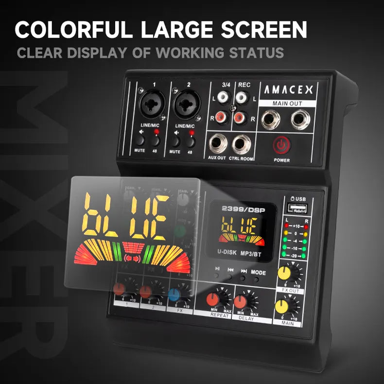 جهاز خلط الصوت الموسيقي الاحترافي المحمول AMACEX PX4 رباعي القنوات