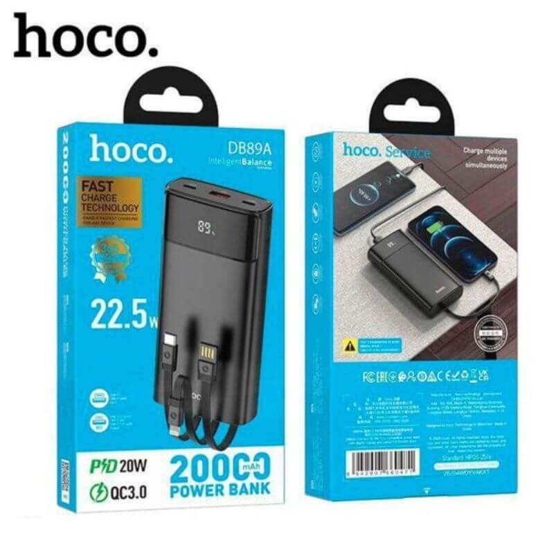 HOCO DB89A 20000mAh Power Bank 22.5W Built-in Cables With LED Display
