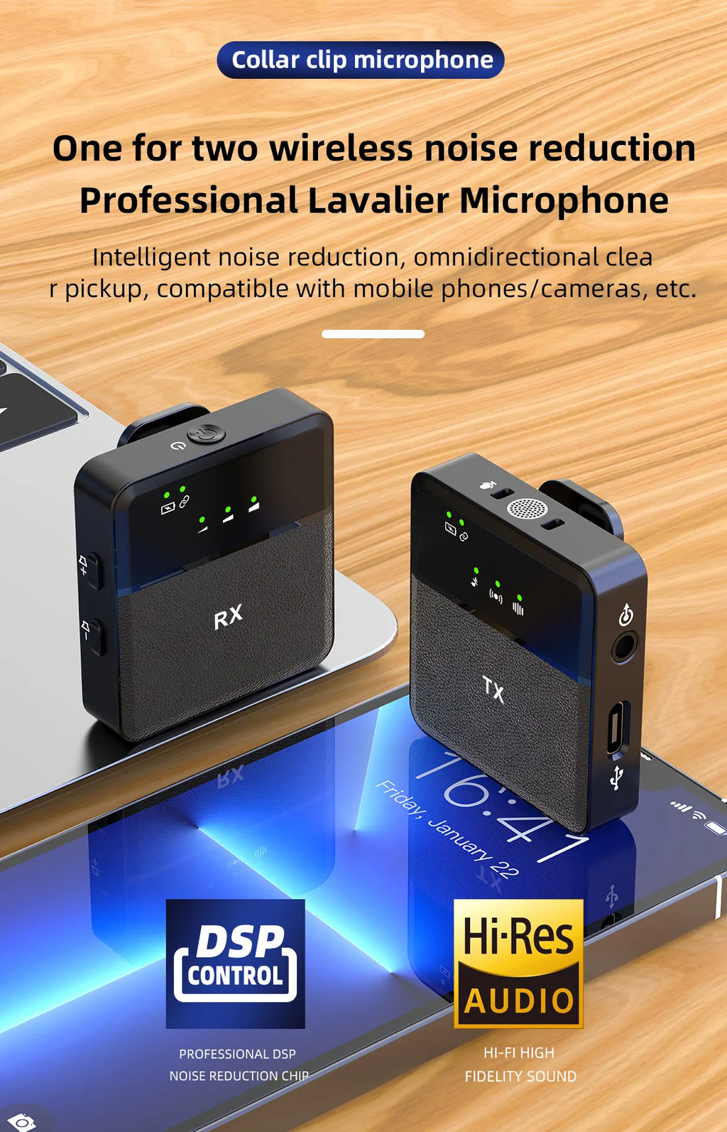 SX9 Dual Long Range Digital Mini Wireless Lavalier Microphone For 3.5mm Jack & Type C Devices