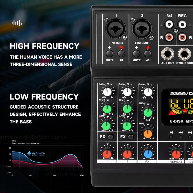 جهاز خلط الصوت الموسيقي الاحترافي المحمول AMACEX PX4 رباعي القنوات