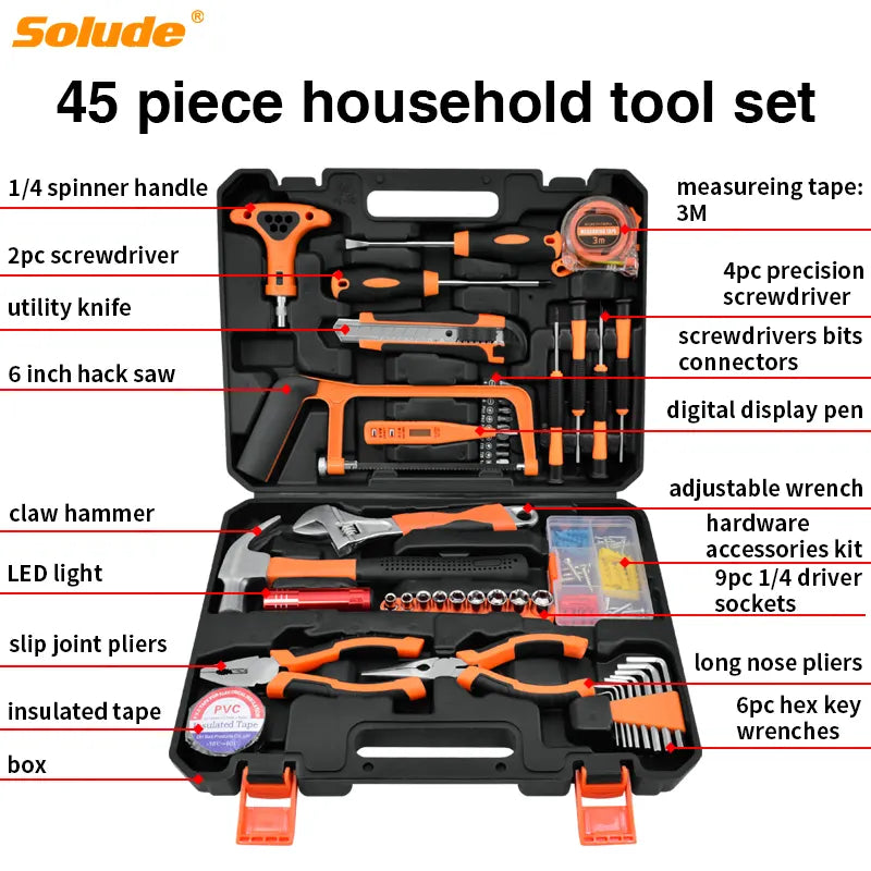 مجموعة أدوات احترافية مكونة من 45 قطعة من Smart Tools، مجموعة أدوات هندسية منزلية مخصصة عالية التحمل، مجموعة كاملة