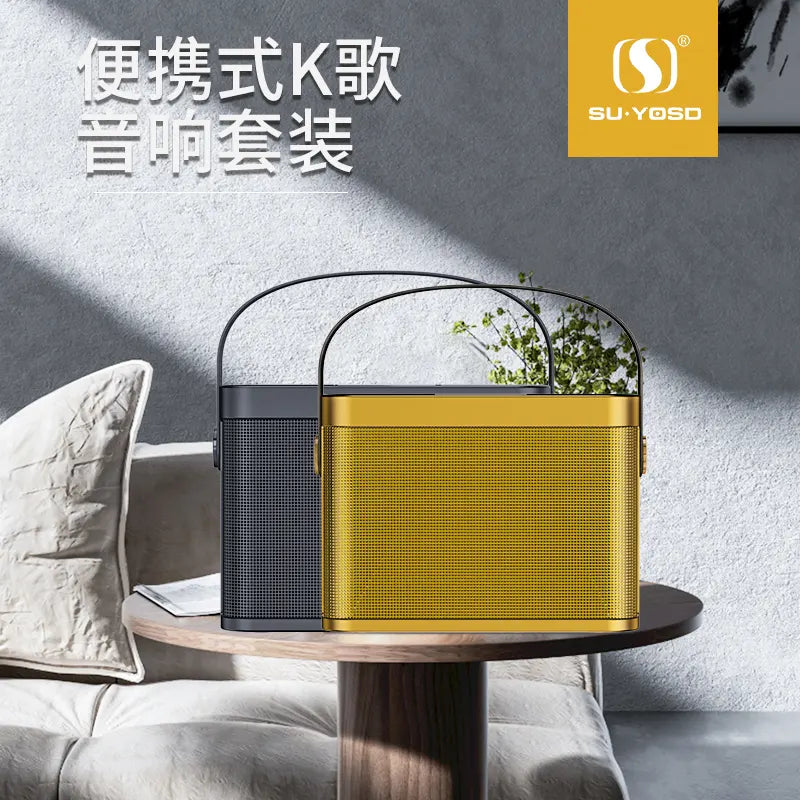 مكبر صوت كاريوكي خارجي YS-219 مزود بحزام صوتي لتغيير النغمة مع ميكروفون لاسلكي مزدوج UHF 