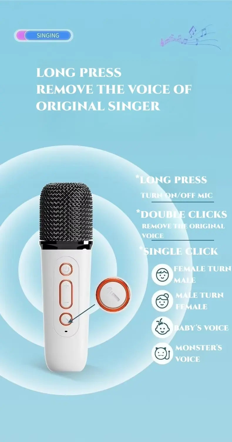 مكبر صوت كاريوكي Y1 محمول بتقنية البلوتوث مع ميكروفونات لاسلكية مزدوجة 