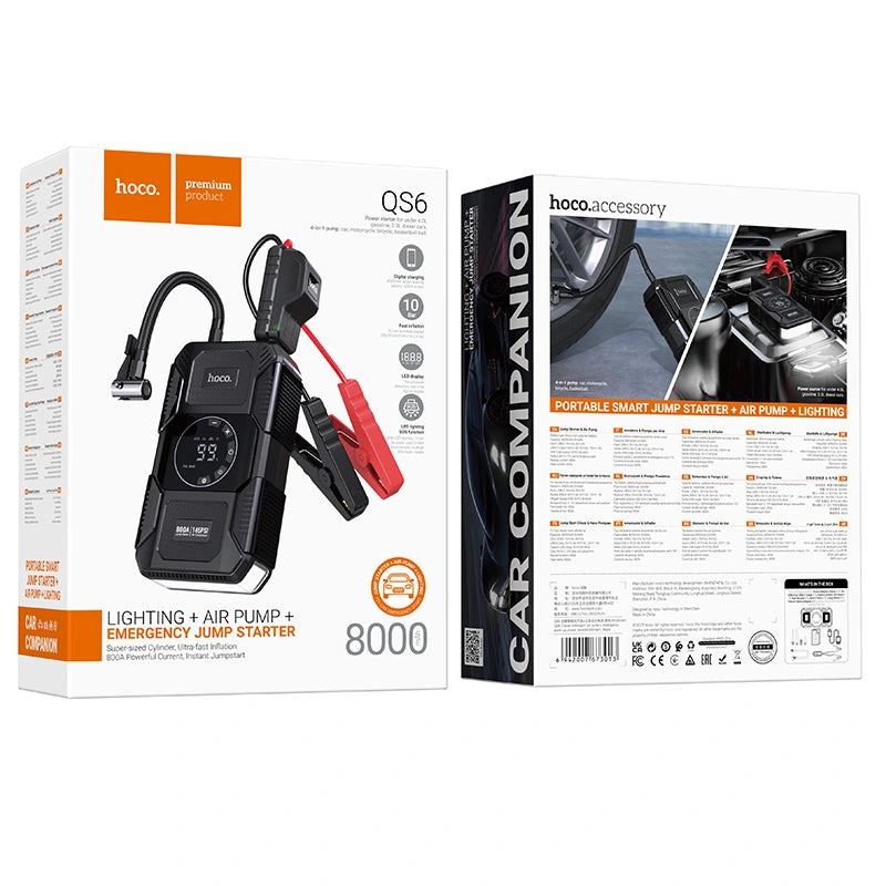 HOCO QS6 Intelligent Air Pump + Emergency Car Jump Starter 8000mAh Power Bank