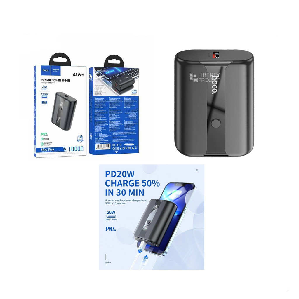 باور بانك هوكو كيو 3 برو 10000 مللي أمبير/ساعة 22.5 واط بتقنية PD صغيرة الحجم مع شاشة LED