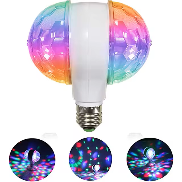 مصباح لمبة دوارة بقوة 6 وات مع مصباح ديسكو سحري مزدوج الرأس