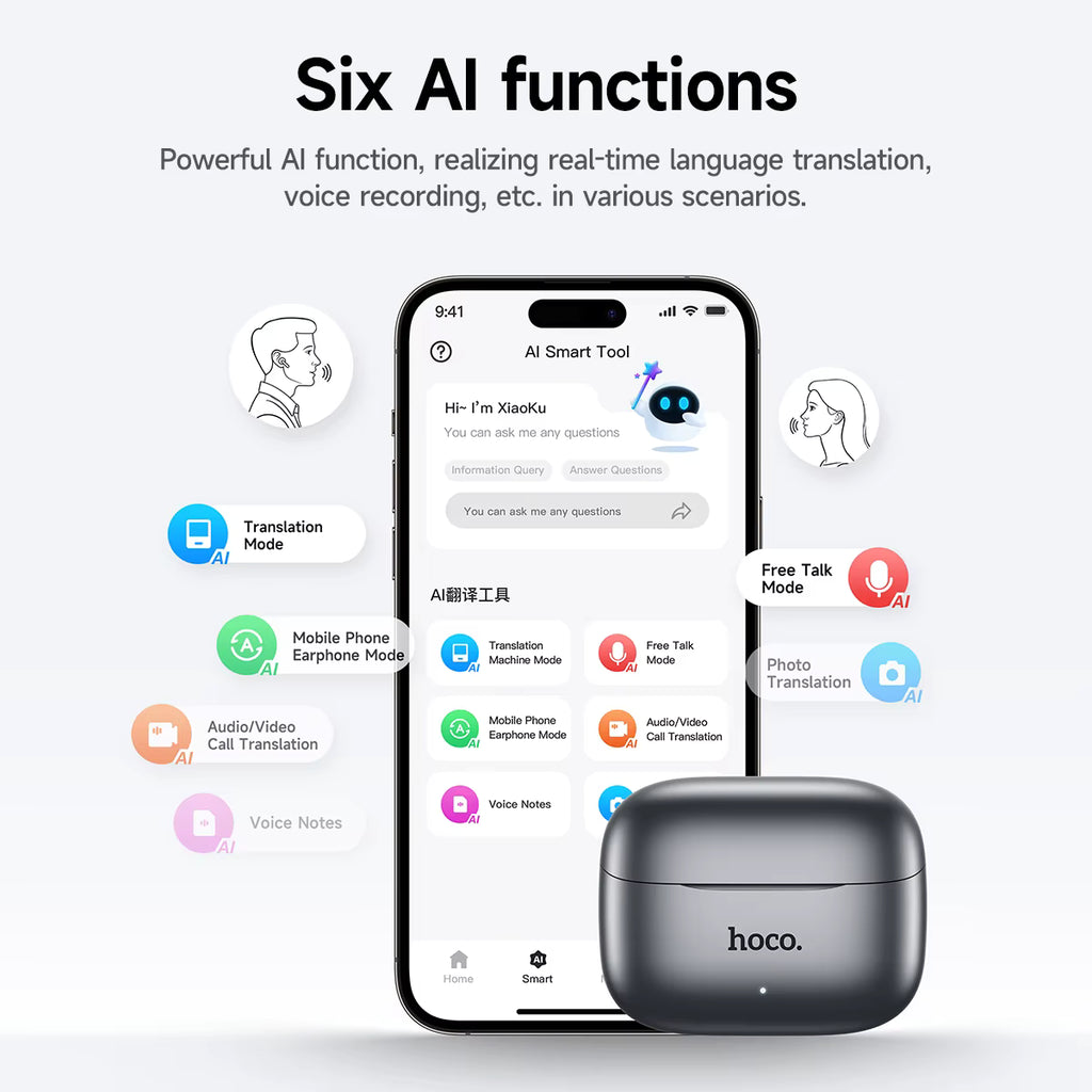 HOCO EQ27 AI ANC+ENC Smart AI Translation Headsets Bluetooth Earphones Sports Headphones Hifi Earbuds With APP Charging Box