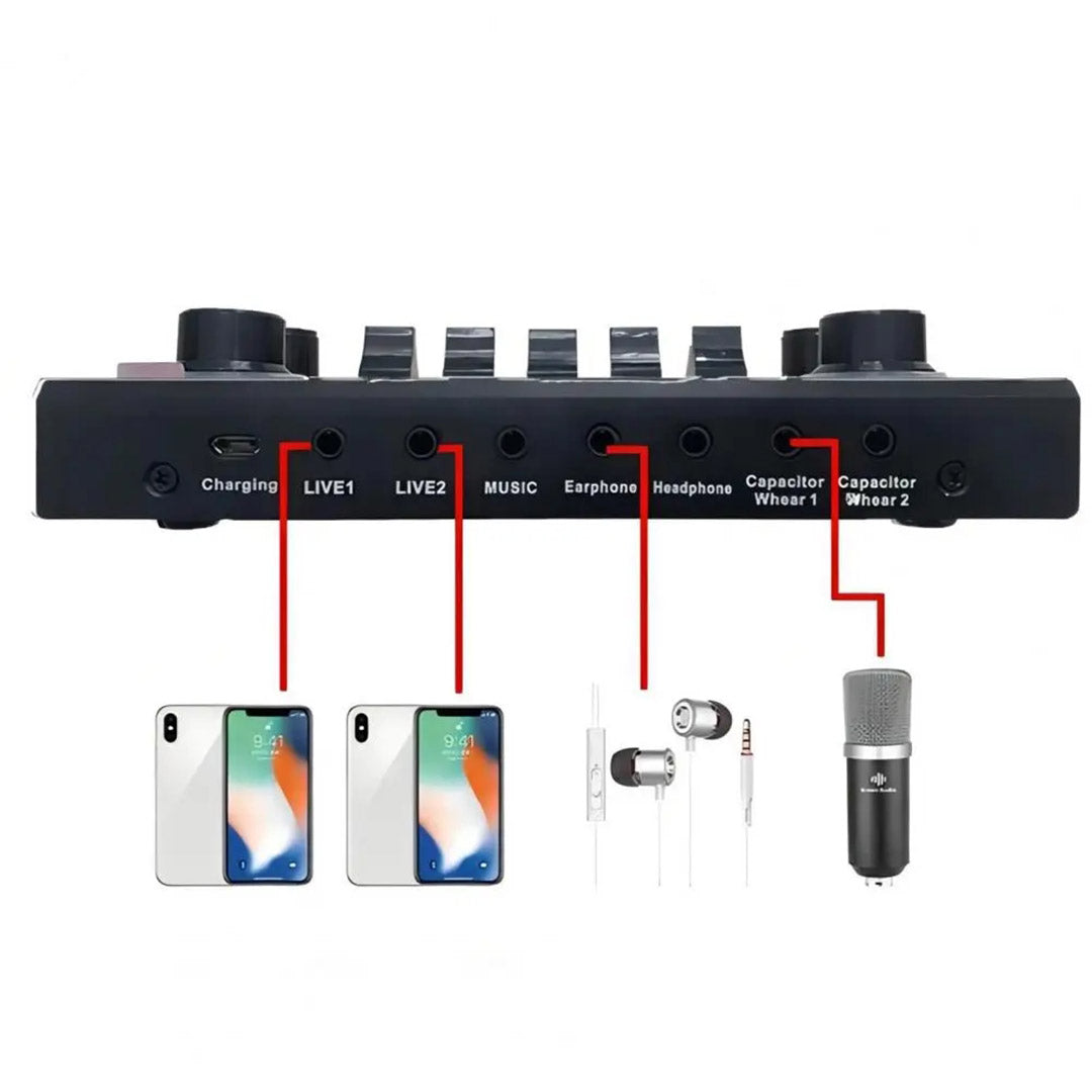 بطاقة صوت V9 مع مجموعة ميكروفون Bm800 كاملة 