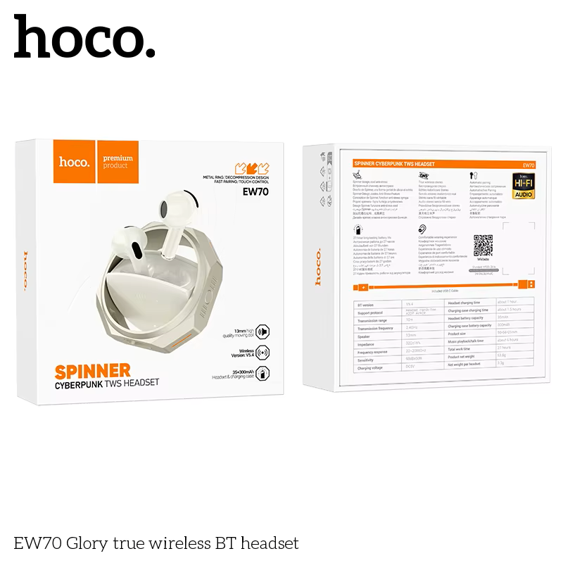 سماعات أذن HOCO EW70 اللاسلكية الحقيقية بتقنية البلوتوث وسماعات الموسيقى الرياضية عالية الدقة