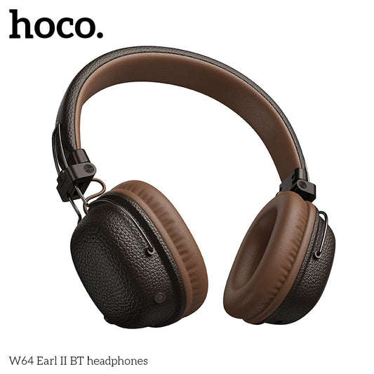 سماعات رأس HOCO W64 فوق الأذن مزودة بتقنية البلوتوث 5.4، سماعات أذن كبيرة من الجلد، سماعات أذن قابلة للطي، سماعات رأس رياضية موسيقية مزودة بميكروفون