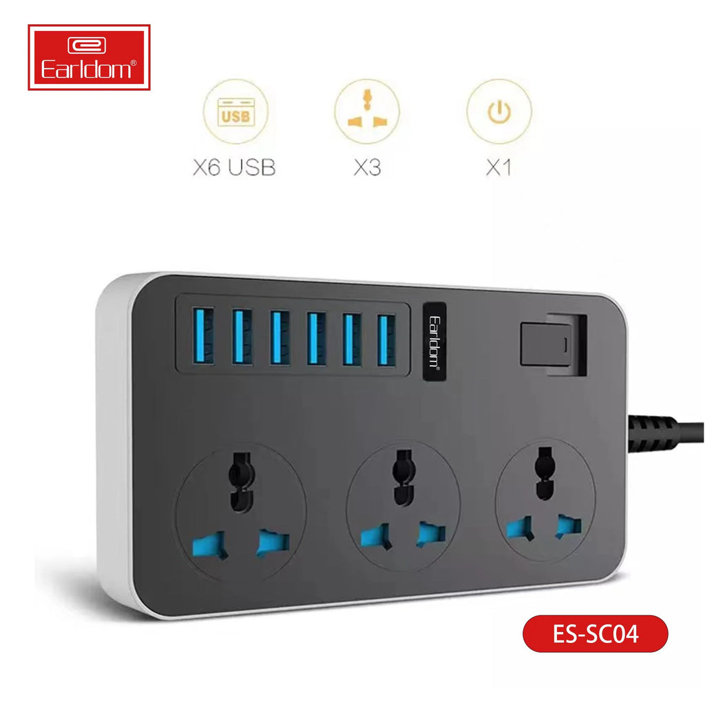 Earldom SC04 3000 W Power Socket, 3 Power Plus and 6 USB Extension