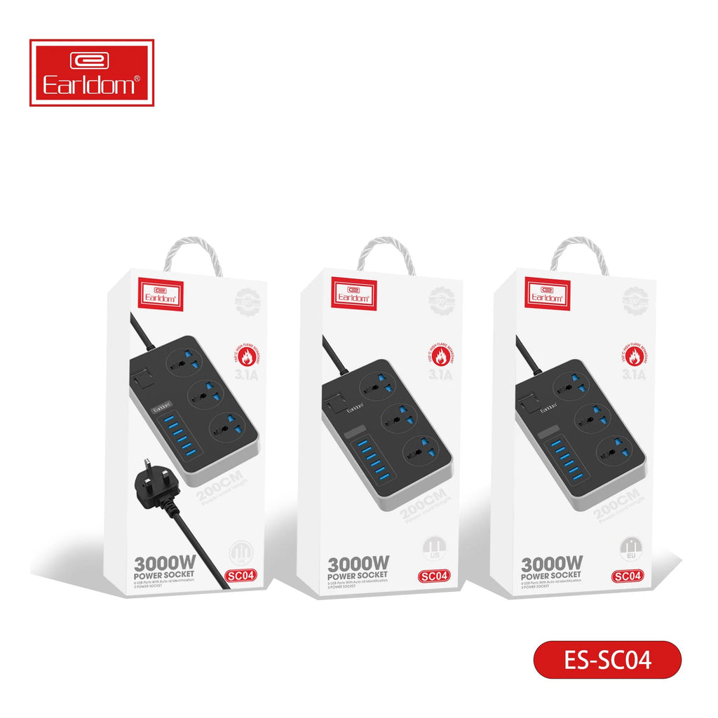 Earldom SC04 3000 W Power Socket, 3 Power Plus and 6 USB Extension