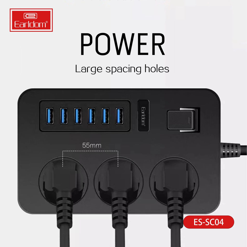 Earldom SC04 3000 W Power Socket, 3 Power Plus and 6 USB Extension