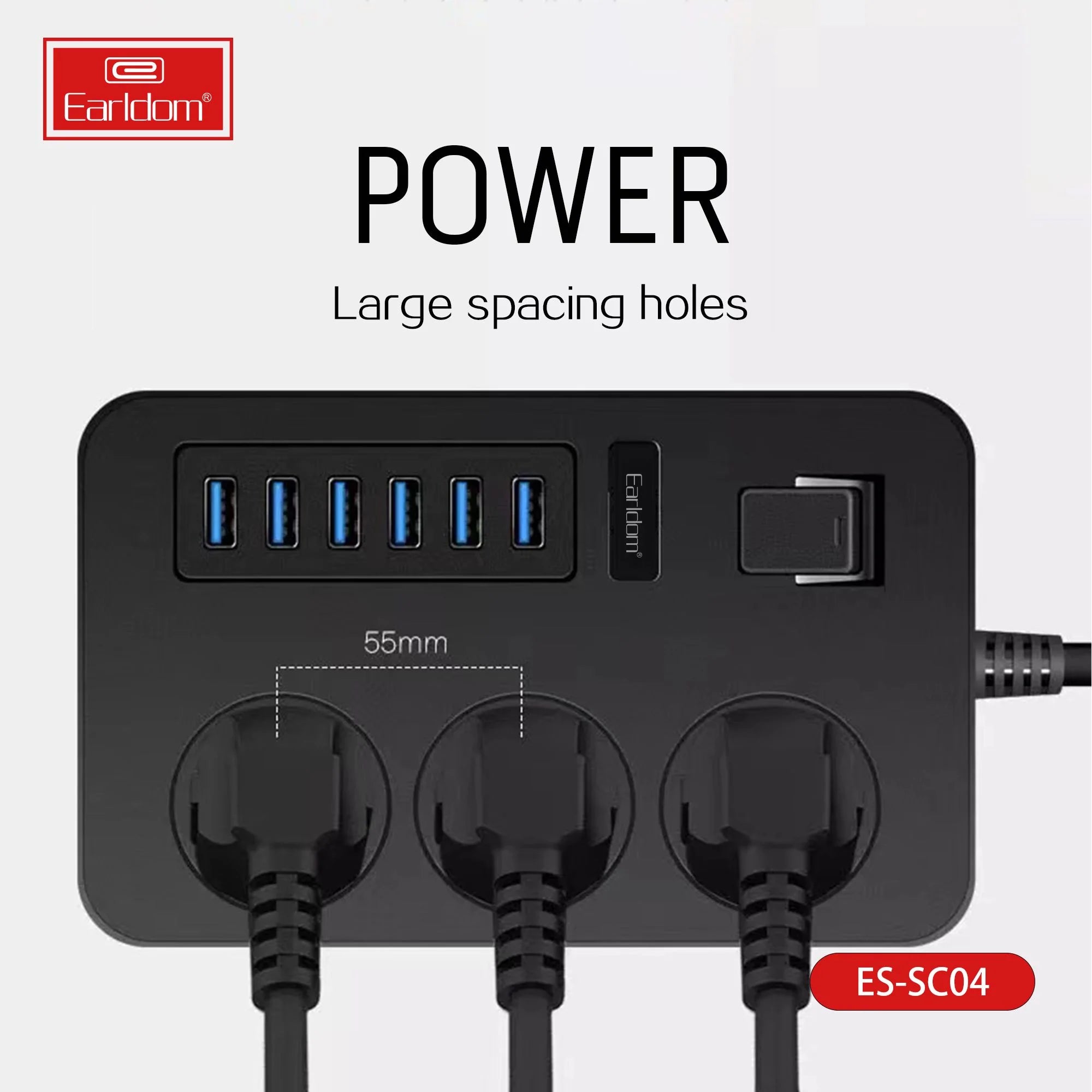 Earldom SC04 3000 W Power Socket, 3 Power Plus and 6 USB Extension