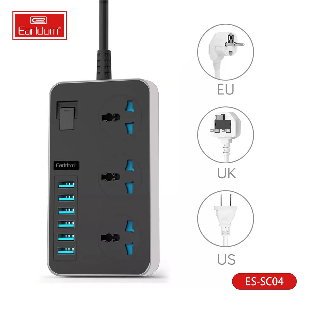 Earldom SC04 3000 W Power Socket, 3 Power Plus and 6 USB Extension