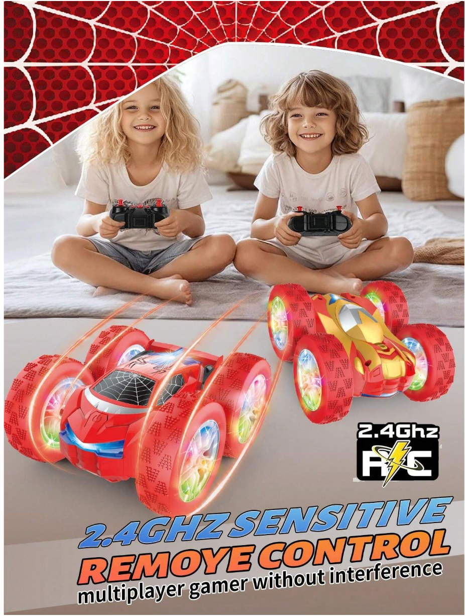سيارة العنكبوت المثيرة، ثنائية الاتجاه، تعمل بجهاز تحكم عن بعد، مزودة بعنصر العنكبوت وأضواء LED رائعة، تدور بزاوية 360 درجة وتقلب