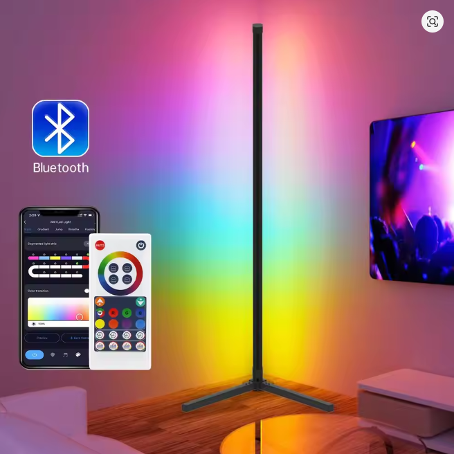 مصباح أرضي ذكي بزاوية قابل للتعتيم مع خاصية التحكم بالتطبيق RGB LED وإضاءة حالمة حديثة