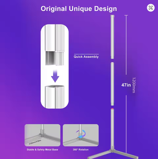 122cm Smart Corner Floor Lamp Dimmable APP Control RGB LED Modern Mood Lighting Stand Lights for Bedroom Gaming Living Room