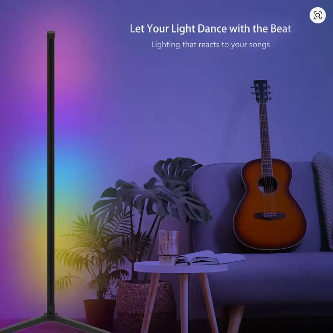 122cm Smart Corner Floor Lamp Dimmable APP Control RGB LED Modern Mood Lighting Stand Lights for Bedroom Gaming Living Room