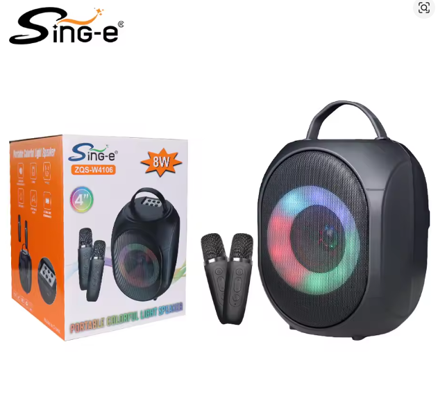 ZQS-W4106 Portable Speaker Karaoke BT/FM/USB/TF/AUX/MIC/TWS Large Capacity Battery Dual Microphone Wireless Duet Party Outdoor