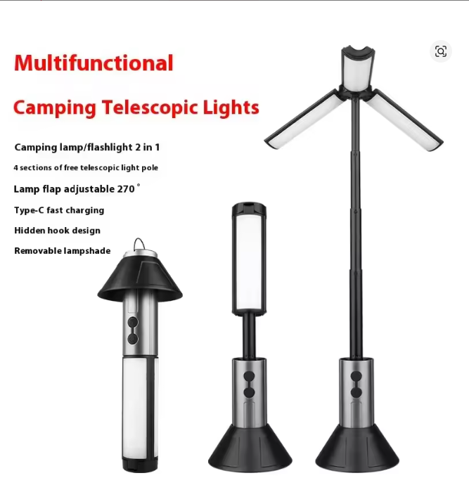 مصباح تخييم متعدد الوظائف 2 في 1 قابل لإعادة الشحن عبر USB/مصباح يدوي مع خطاف