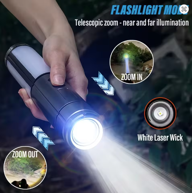 مصباح تخييم متعدد الوظائف 2 في 1 قابل لإعادة الشحن عبر USB/مصباح يدوي مع خطاف