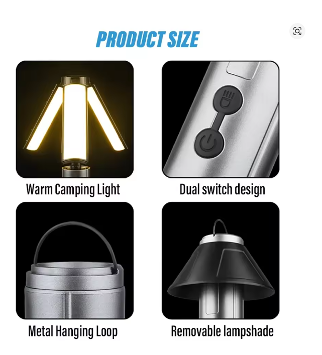 مصباح تخييم متعدد الوظائف 2 في 1 قابل لإعادة الشحن عبر USB/مصباح يدوي مع خطاف