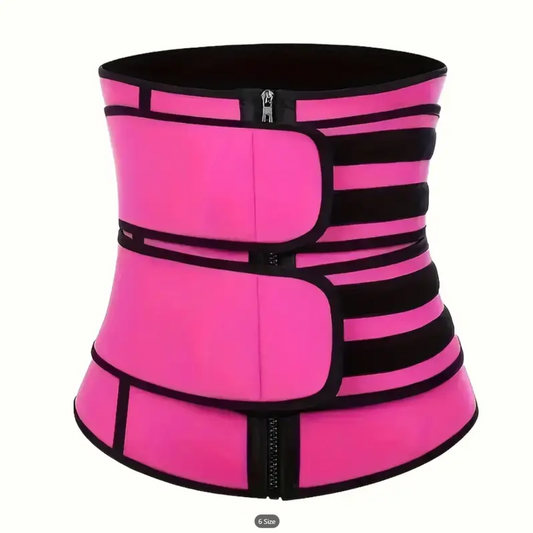 Bright Pink Double-Layered Waist Trainer Belt with Zipper Closure - Adjustable, Hand Washable, Mid-Level Compression for Women’s Fashion and Posture Support, Fashion Accessory | Sleek Modern Look | Flexible Construction, Waist Shapewear