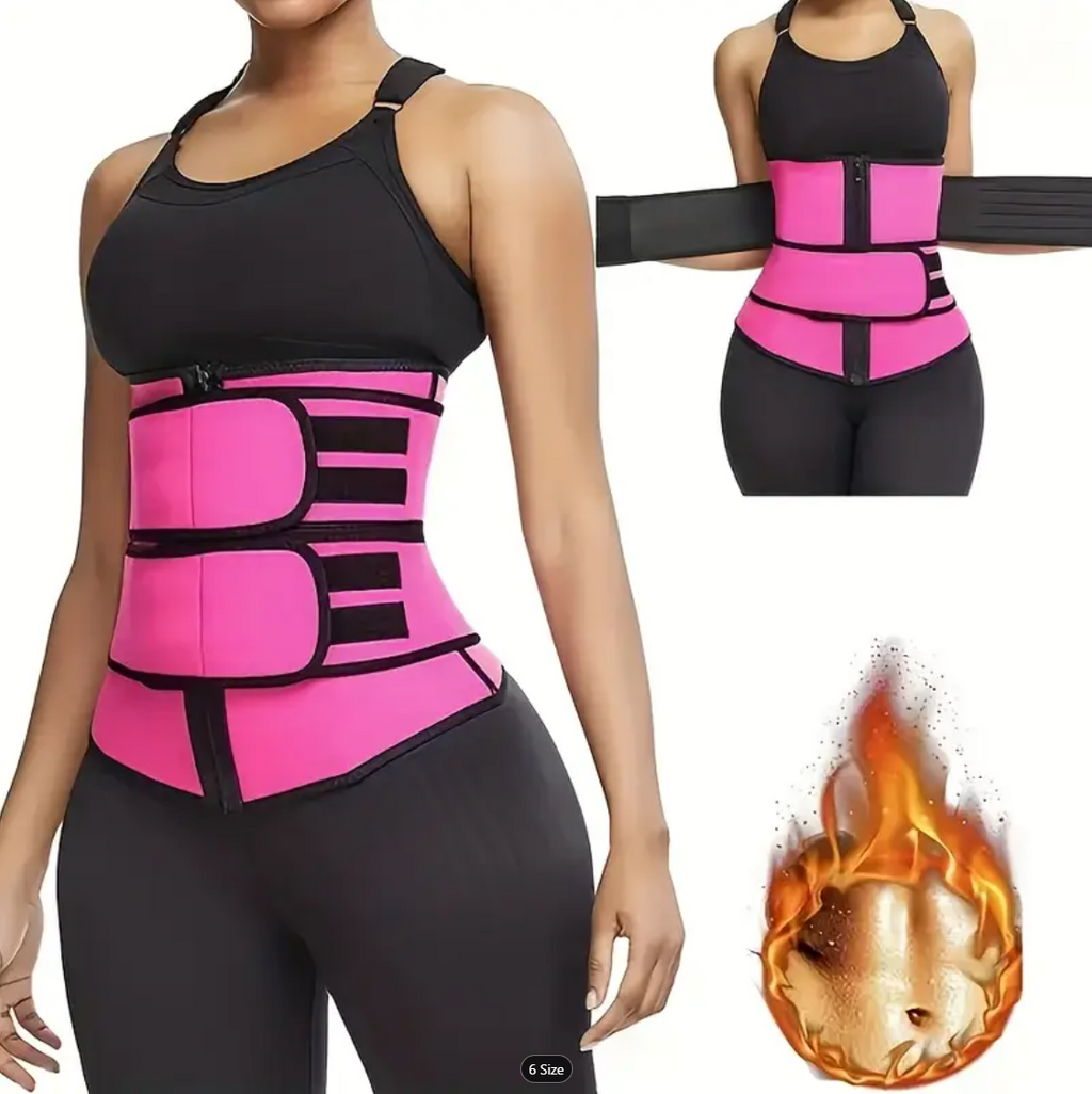 Bright Pink Double-Layered Waist Trainer Belt with Zipper Closure