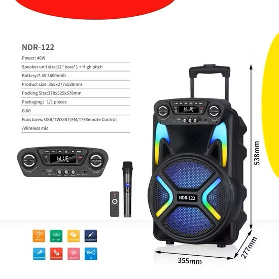 NDR-122 Portable Party DJ Stage Trolley RGB LED Speaker