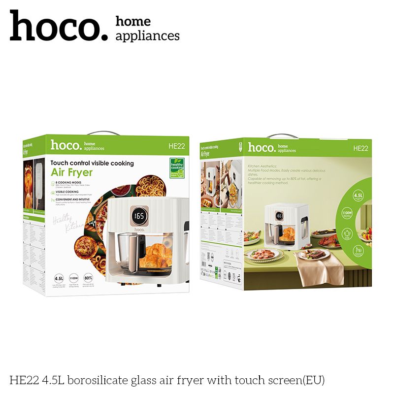 مقلاة هوائية من زجاج البورسليكات HOCO HE22 سعة 4.5 لتر مع شاشة تعمل باللمس (الاتحاد الأوروبي) 