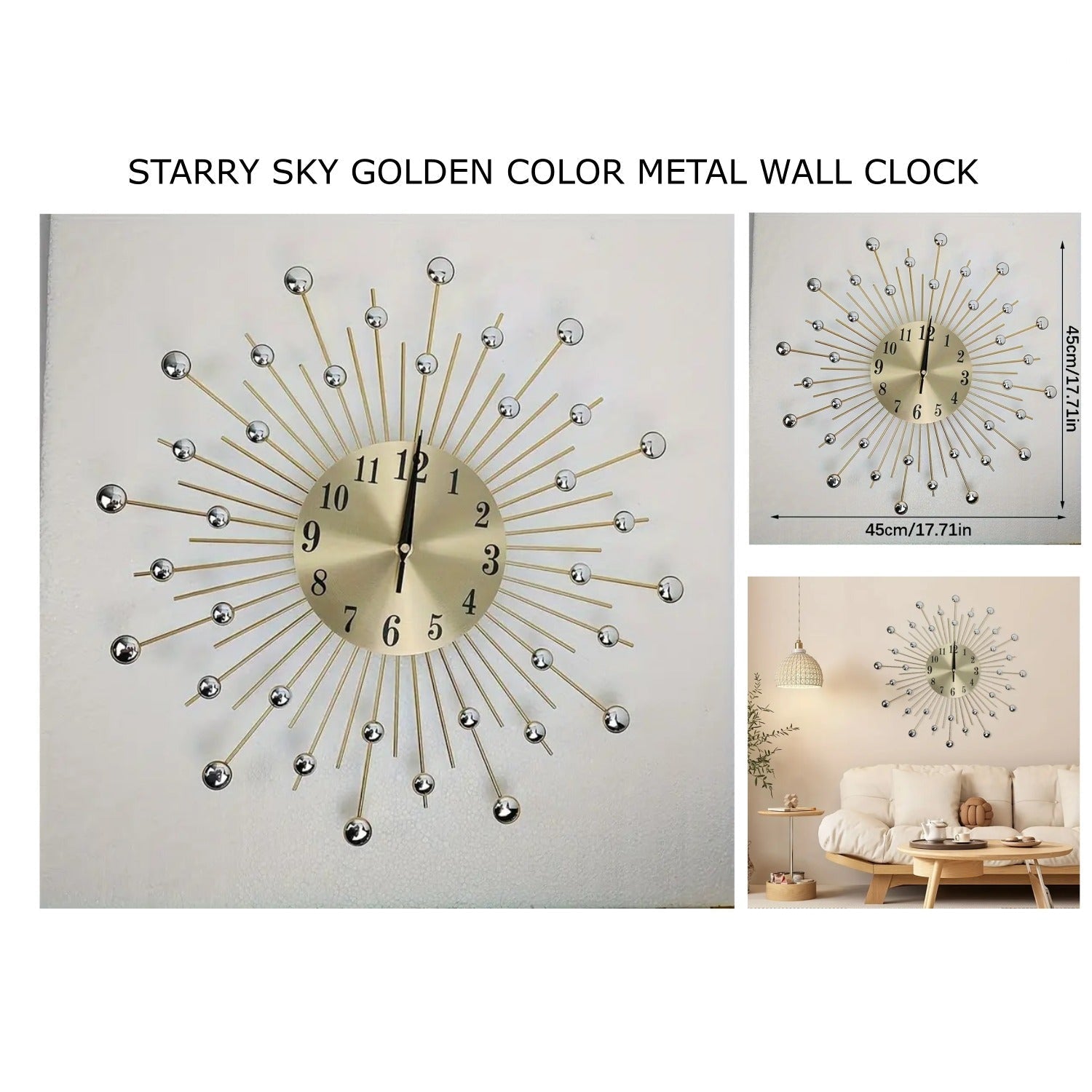 Starry Sky Golden Color Metal Wall Clock