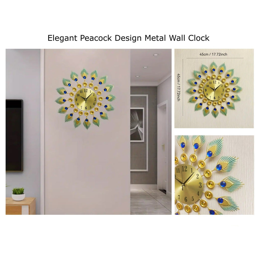 Peacock Design Crystal Metal Fancy Wall Clock