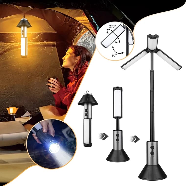 مصباح تخييم متعدد الوظائف 2 في 1 قابل لإعادة الشحن عبر USB/مصباح يدوي مع خطاف