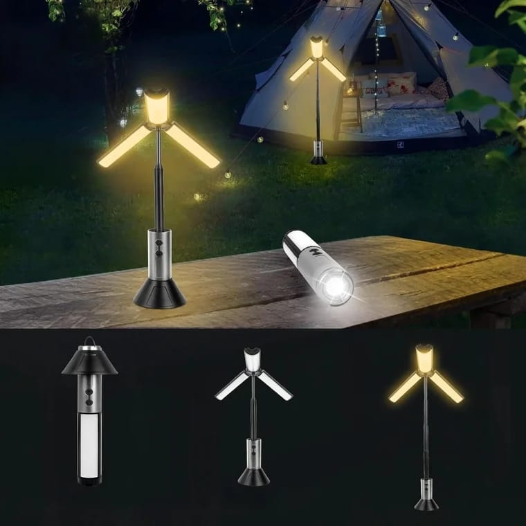 مصباح تخييم متعدد الوظائف 2 في 1 قابل لإعادة الشحن عبر USB/مصباح يدوي مع خطاف