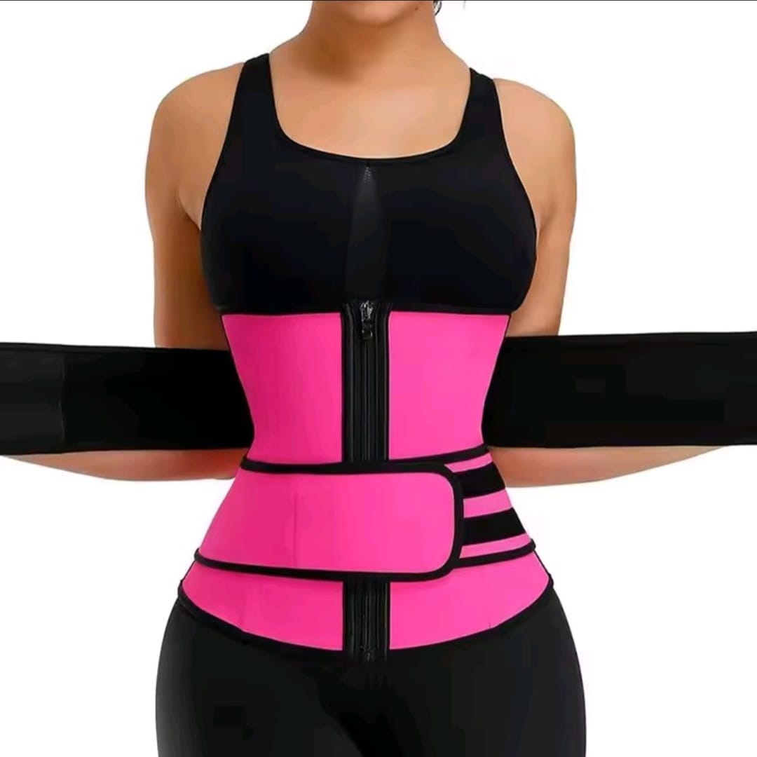 Bright Pink Double-Layered Waist Trainer Belt with Zipper Closure