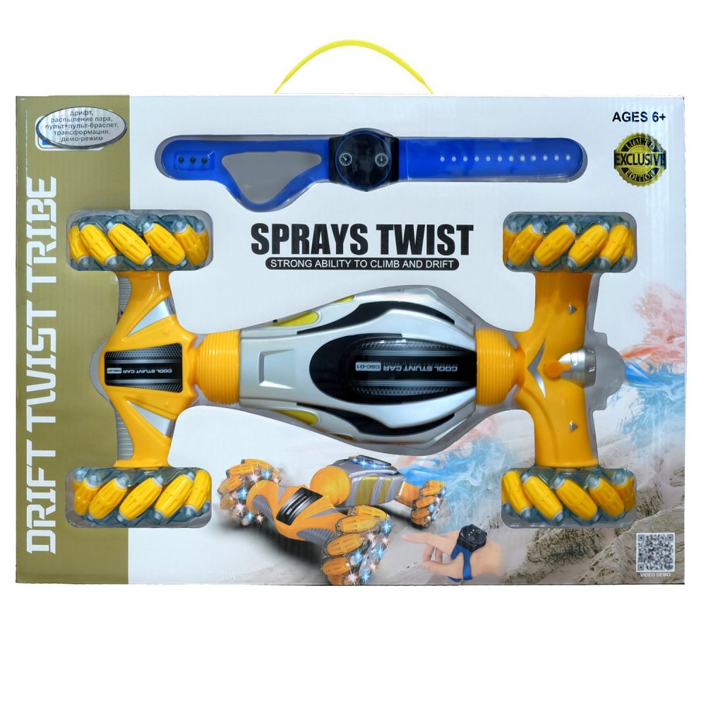 4WD Spray Rc Twist Car 2.4G Radio Control Music Light Stunt Spraying Remote Control Car Watch Control Twist Toy Car