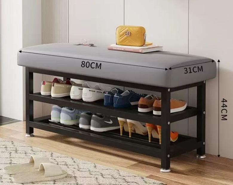 Contemporary Steel Accent Bench with Locker Storage, Padded Upholstery