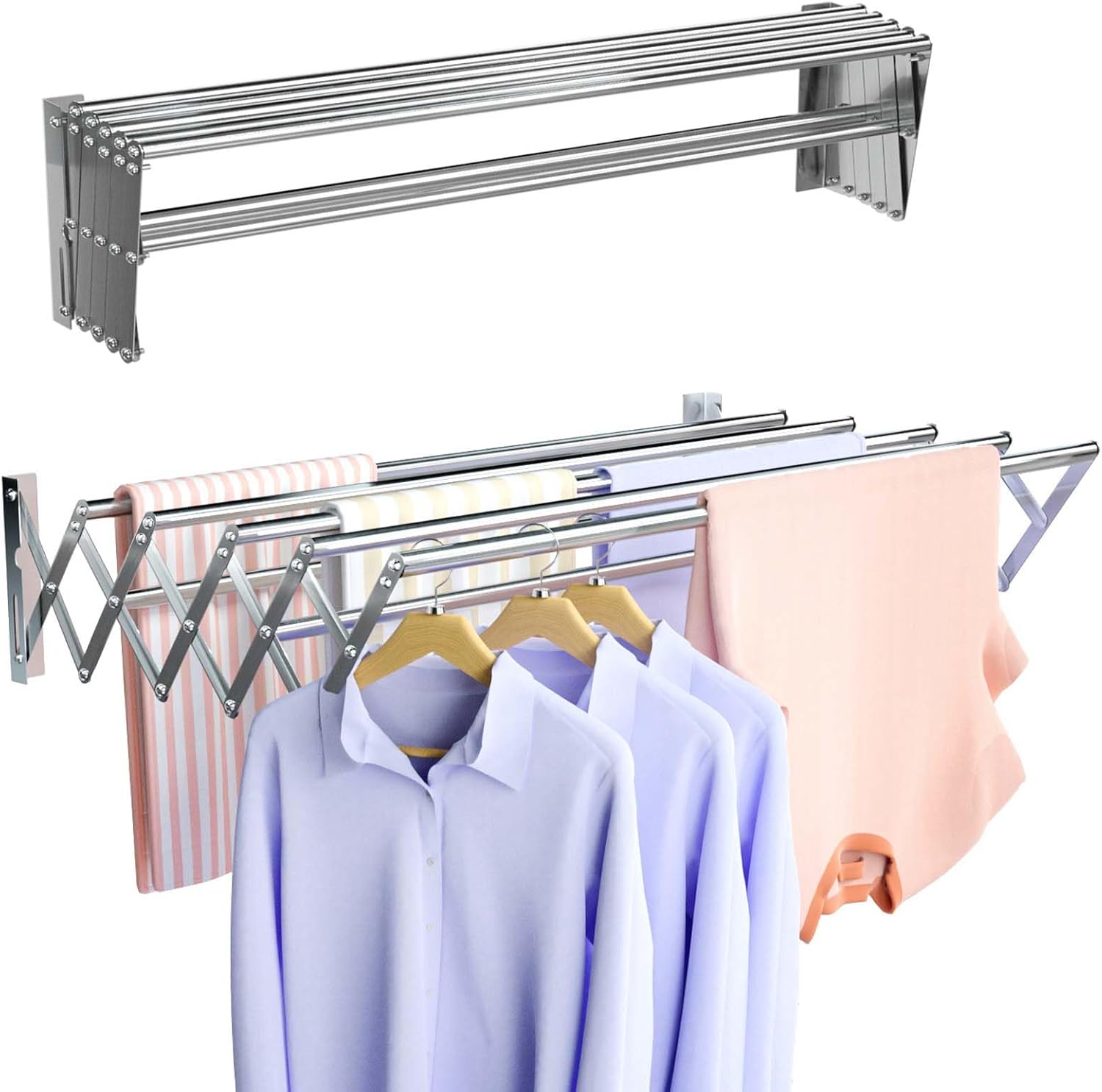 Aluminum Retractable Drying Rack Wall Mounted Clothes Folding Drying Rack for Laundry Room Bathroom