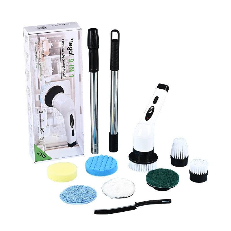 Electric Spin Scrubber, 360 rotating Cordless and Handheld Bathroom Scrubber with 8 Replaceable Cleaning Brush Heads for Cleaning Kitchen, Tile, Tub and Floor (White)