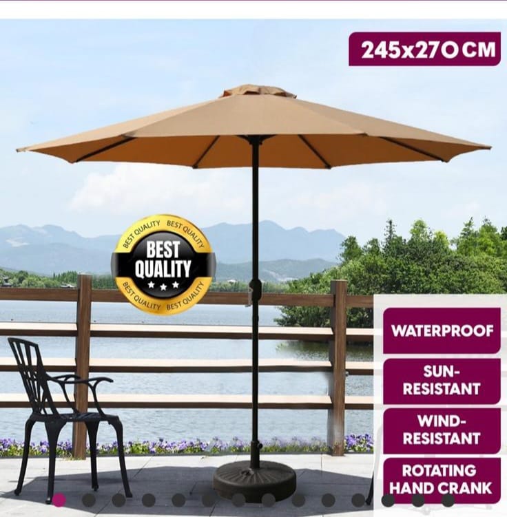 مظلة خارجية من الألومنيوم للفناء، مظلات حديقة السوق باللون البيج مع كرنك للشاطئ وحمام السباحة والفناء الخلفي، حماية من الأشعة فوق البنفسجية 50+