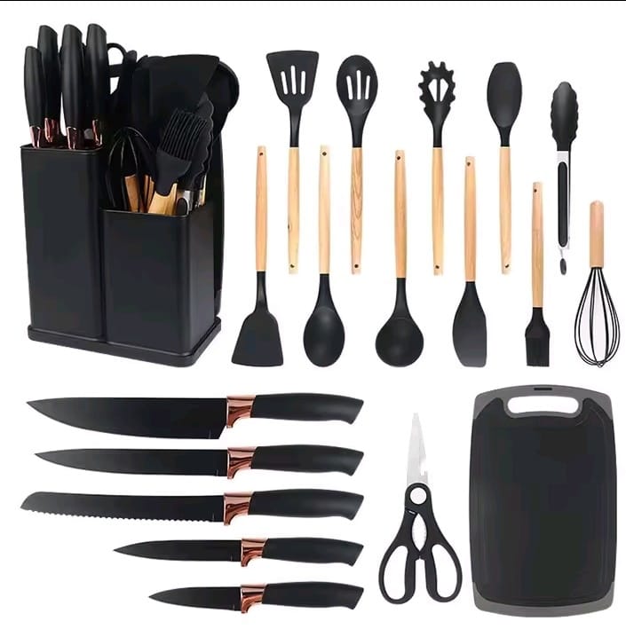 Complete Knife and Dispenser Set - 19 Pieces with Elegant Stand
