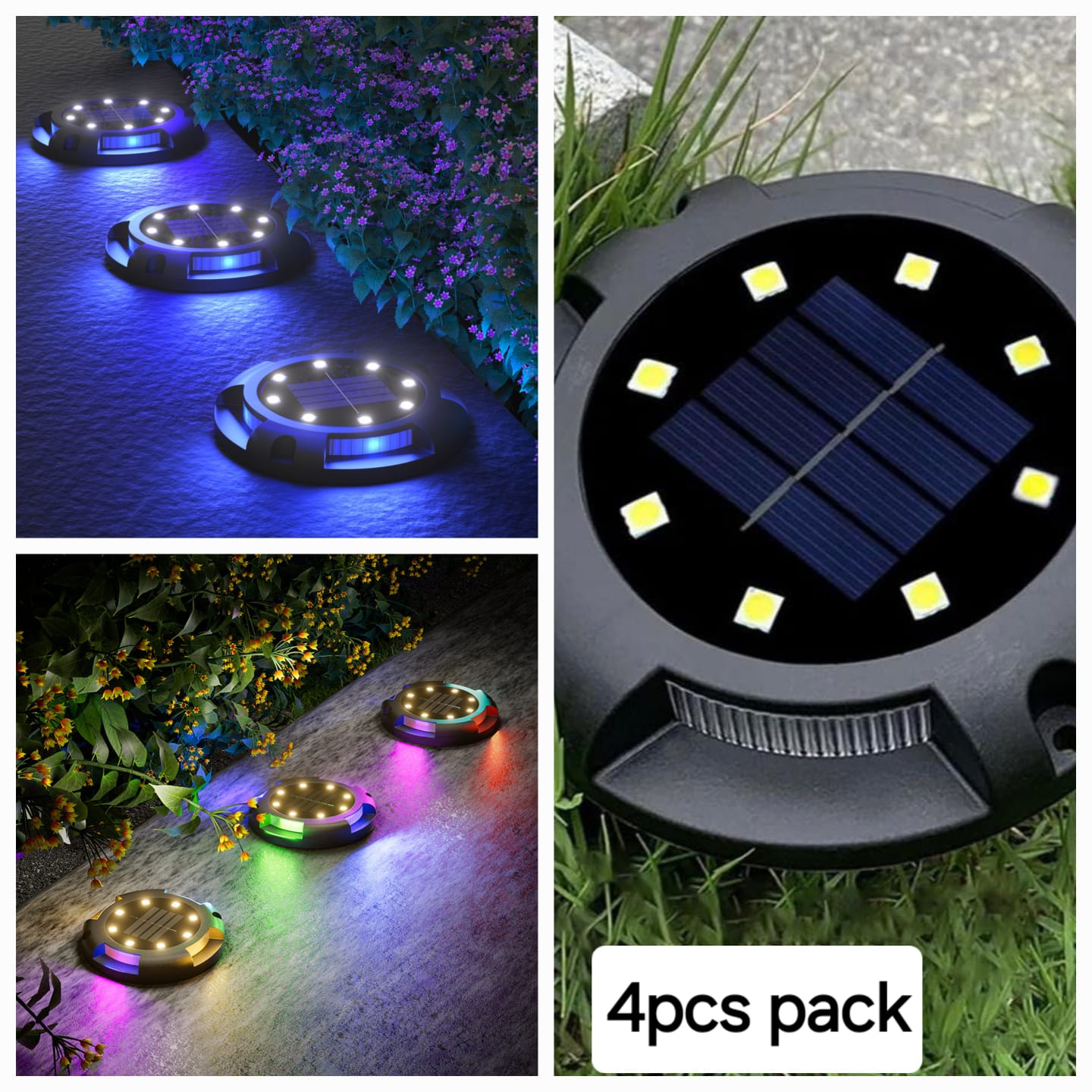 Solar Driveway Lights Solar Dock Lights 9 Colors in 4 Pack, Waterproof IP68, Outdoor